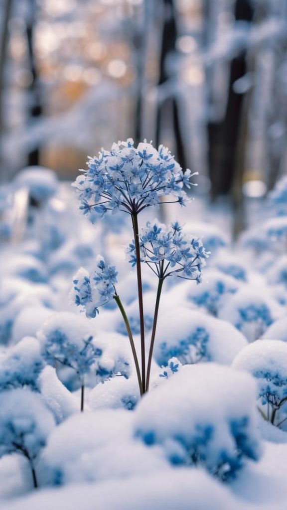 Flowers in Snow iPhone Wallpaper