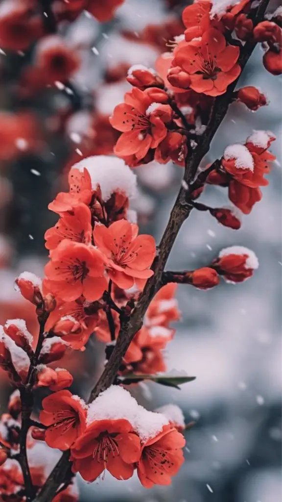 Flowers in Snow iPhone Wallpaper