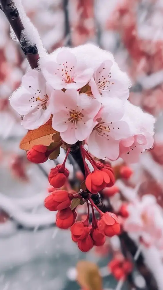 20+ Beautiful Flowers in Snow Mobile & iPhone Wallpaper [Full HD]